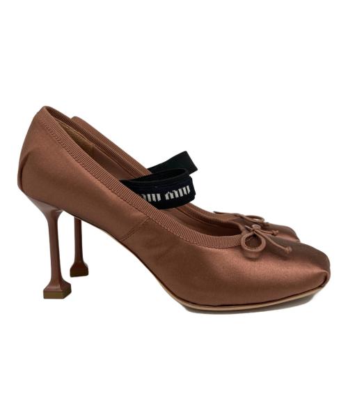 MIU MIU（ミュウミュウ）MIU MIU (ミュウミュウ) サテンバレエパンプス ブラウン サイズ:36 1/2の古着・服飾アイテム