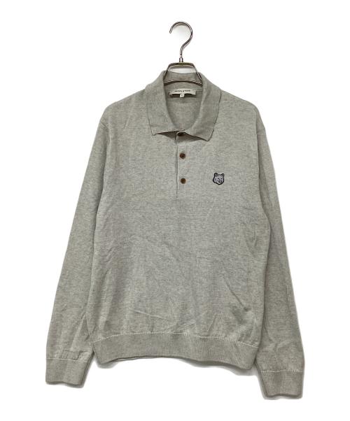 maison kitsune（メゾンキツネ）maison kitsune (メゾンキツネ) FOX HEAD PATCH POLO JUMPER グレー サイズ:Lの古着・服飾アイテム