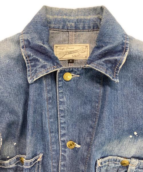 Schott（ショット）Schott (ショット) ペイント加工デニムカバーオール ブルー サイズ:Sの古着・服飾アイテム
