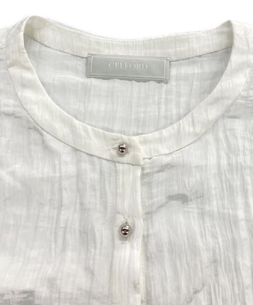 CELFORD（セルフォード）CELFORD (セルフォード) アシンメトリーペプラムフリルブラウス ホワイト サイズ:38の古着・服飾アイテム