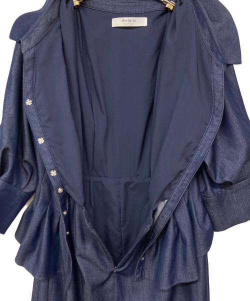 HER LIP TO（ハーリップトゥ）Her lip to (ハーリップトゥ) Belted Denim Effect Shirt Dress/デニムワンピース ネイビー サイズ:Sの古着・服飾アイテム