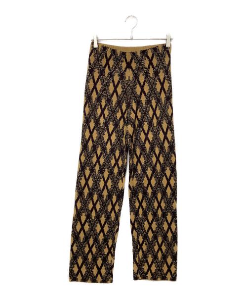 DRIES VAN NOTEN（ドリスヴァンノッテン）DRIES VAN NOTEN (ドリスヴァンノッテン) アーガイルラメニットパンツ ブラック×ベージュ サイズ:XSの古着・服飾アイテム
