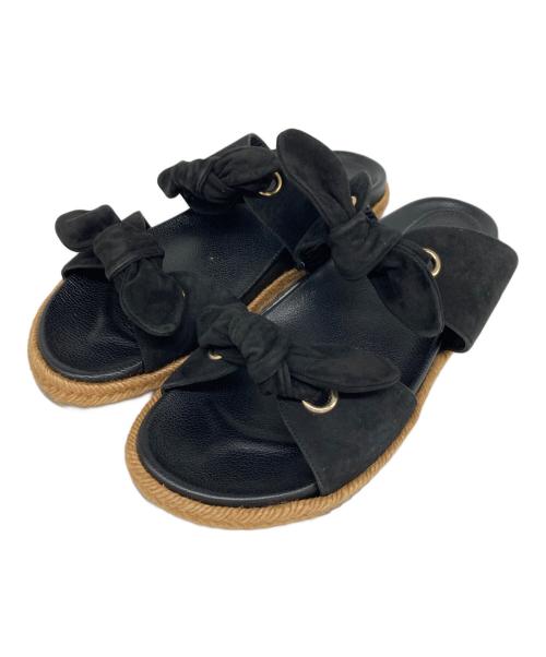 JIMMY CHOO（ジミーチュウ）JIMMY CHOO (ジミーチュウ) ウェッジソールリボンサンダル ブラック サイズ:39の古着・服飾アイテム