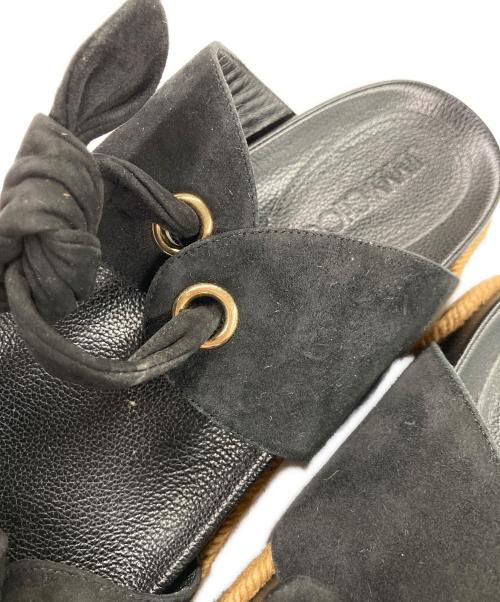 JIMMY CHOO（ジミーチュウ）JIMMY CHOO (ジミーチュウ) ウェッジソールリボンサンダル ブラック サイズ:39の古着・服飾アイテム