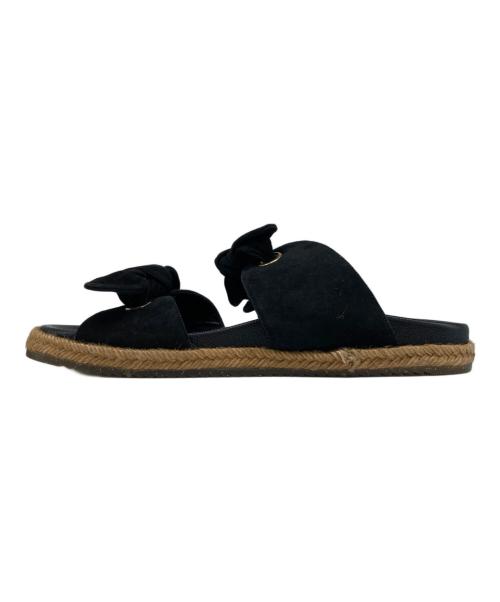 JIMMY CHOO（ジミーチュウ）JIMMY CHOO (ジミーチュウ) ウェッジソールリボンサンダル ブラック サイズ:39の古着・服飾アイテム