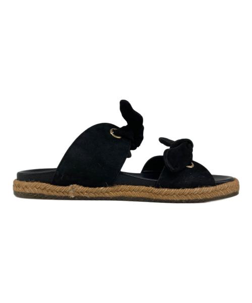 JIMMY CHOO（ジミーチュウ）JIMMY CHOO (ジミーチュウ) ウェッジソールリボンサンダル ブラック サイズ:39の古着・服飾アイテム