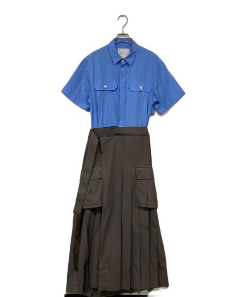 sacai（サカイ）sacai (サカイ) Thomas Mason Cotton Poplin x Suiting Dress グレー×ブルー サイズ:4の古着・服飾アイテム