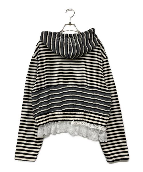 chinatsu aoyama（チナツ アオヤマ）chinatsu aoyama (チナツ アオヤマ) RE Border Zip Parka ホワイト×ブラック サイズ:Fの古着・服飾アイテム