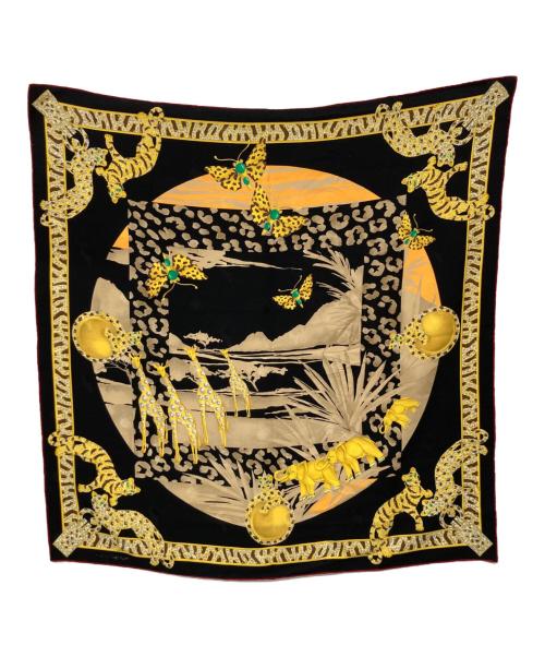 murt de cartier（マストドゥカルティエ）murt de cartier (マストドゥカルティエ) シルクスカーフ イエロー×ブラックの古着・服飾アイテム