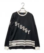stussyステューシー）の古着「メッシュロゴL/STシャツ」｜ブラック