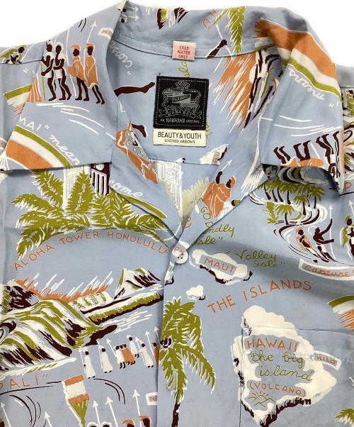 BEAUTY&YOUTH（ビューティーアンドユース）BEAUTY&YOUTH KONABAY HAWAII (コナベイ ハワイ) 【別注】＜KONABAY HAWAII （コナベイ ハワイ）＞ KAMEHAMEHA ALOHA/オープンカラーシャツ スカイブルー サイズ:Lの古着・服飾アイテム