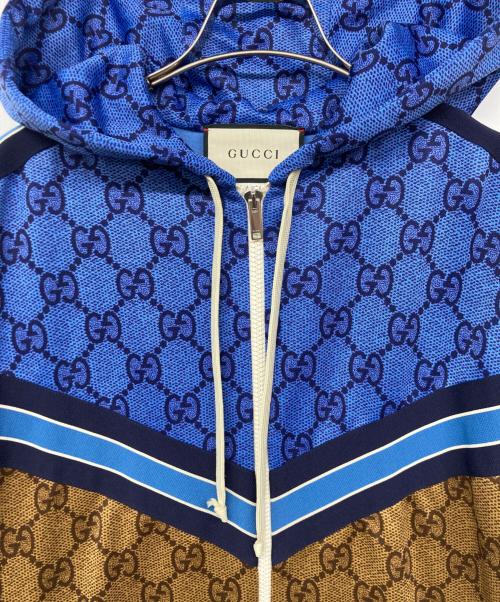 GUCCI（グッチ）GUCCI (グッチ) GGテクニカルカラー切替バックプリーツジャージーパーカージャケット ブラウン×ブルー サイズ:Sの古着・服飾アイテム