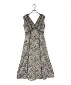 HER LIP TOハーリップトゥ）の古着「レーストリムフローラルドレス花柄ワンピース」｜ブラック×ベージュ