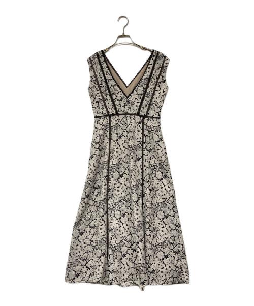 HER LIP TO（ハーリップトゥ）HER LIP TO (ハーリップトゥ) レーストリムフローラルドレス花柄ワンピース ブラック×ベージュ サイズ:Mの古着・服飾アイテム