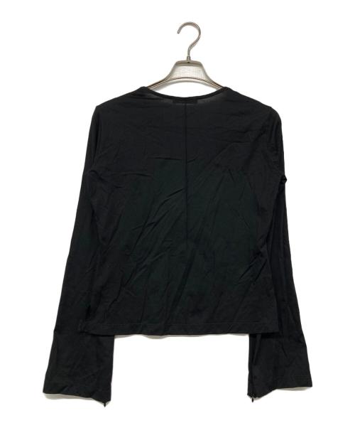 ASTERLET（アステレット）ASTERLET (アステレット) ジップ クルーネック フレアスリーブカットソー ブラック サイズ:記載なしの古着・服飾アイテム