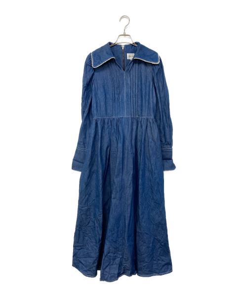 foufou（フーフー ザドレス）foufou (フーフー) lace pintuck denim classical dress/レースピンタックデニムクラシカルドレス インディゴ サイズ:1の古着・服飾アイテム