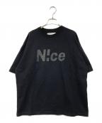 N!ceナイス）の古着「N!ce basic tee/ロゴプリントTシャツ」｜ブラック