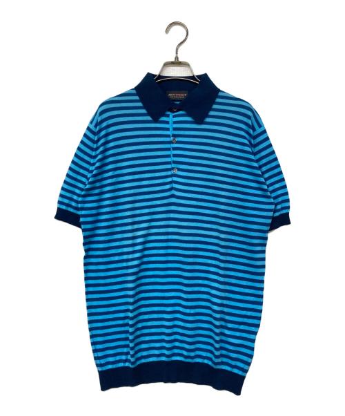 JOHN SMEDLEY（ジョンスメドレー）JOHN SMEDLEY (ジョンスメドレー) ボーダーニットポロシャツ ブルー サイズ:Ｍの古着・服飾アイテム