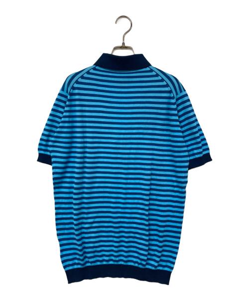 JOHN SMEDLEY（ジョンスメドレー）JOHN SMEDLEY (ジョンスメドレー) ボーダーニットポロシャツ ブルー サイズ:Ｍの古着・服飾アイテム