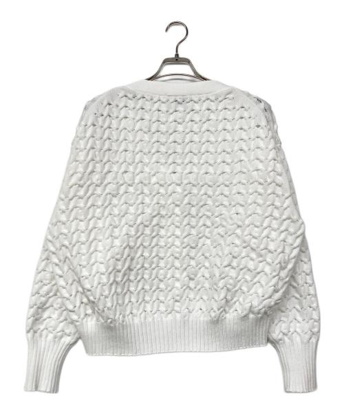 THREE DOTS（スリードッツ）THREE DOTS (スリードッツ) スポンジースムース メッシュカーディガン ホワイト サイズ:SMALLの古着・服飾アイテム