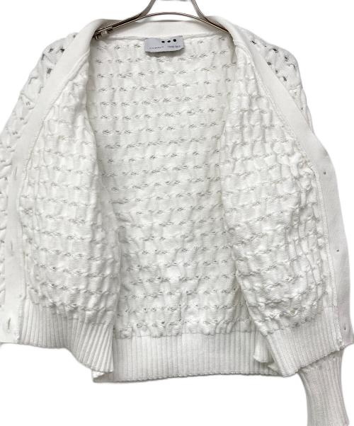 THREE DOTS（スリードッツ）THREE DOTS (スリードッツ) スポンジースムース メッシュカーディガン ホワイト サイズ:SMALLの古着・服飾アイテム
