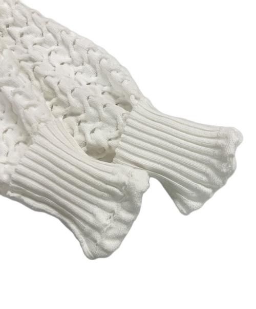 THREE DOTS（スリードッツ）THREE DOTS (スリードッツ) スポンジースムース メッシュカーディガン ホワイト サイズ:SMALLの古着・服飾アイテム