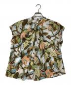 TOMORROW LAND collectionトゥモローランドコレクション）の古着「ミューラルリーフプリント ツイストドレープブラウス」｜グリーン