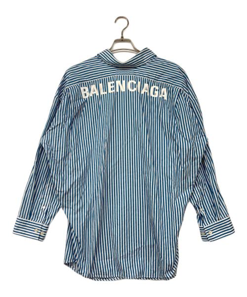 BALENCIAGA（バレンシアガ）BALENCIAGA (バレンシアガ) バックロゴオーバーサイズストライプシャツ スカイブルー サイズ:34の古着・服飾アイテム