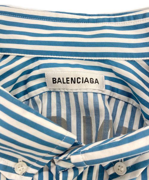 BALENCIAGA（バレンシアガ）BALENCIAGA (バレンシアガ) バックロゴオーバーサイズストライプシャツ スカイブルー サイズ:34の古着・服飾アイテム