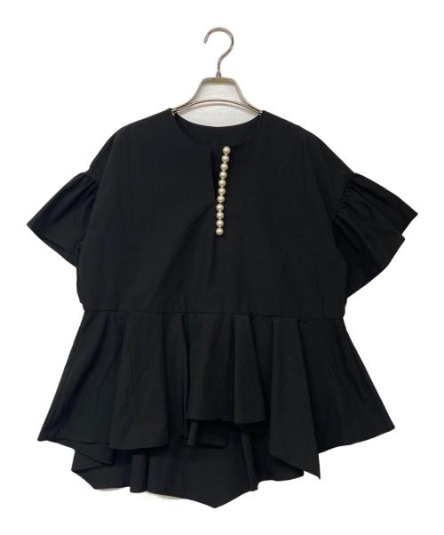 BARNYARDSTORM（バンヤードストーム）BARNYARDSTORM (バンヤードストーム) パールショートフリルスリーブブラウス ブラック サイズ:F 未使用品の古着・服飾アイテム