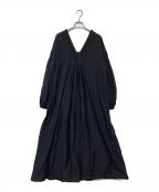 SALONサロン）の古着「エアリーボイル ハンドタック Vネック ワンピース」｜ネイビー