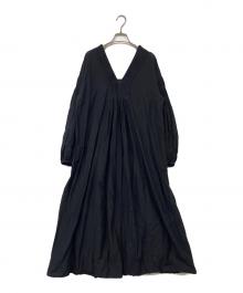 SALON（サロン）の古着「エアリーボイル ハンドタック Vネック ワンピース」｜ネイビー