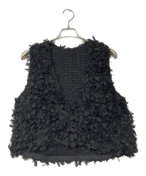 PLUS OTO.H（プラスオトハ）PLUS OTO.H (プラスオトハ) リボンフリンジベスト ブラック サイズ:S 未使用品の古着・服飾アイテム