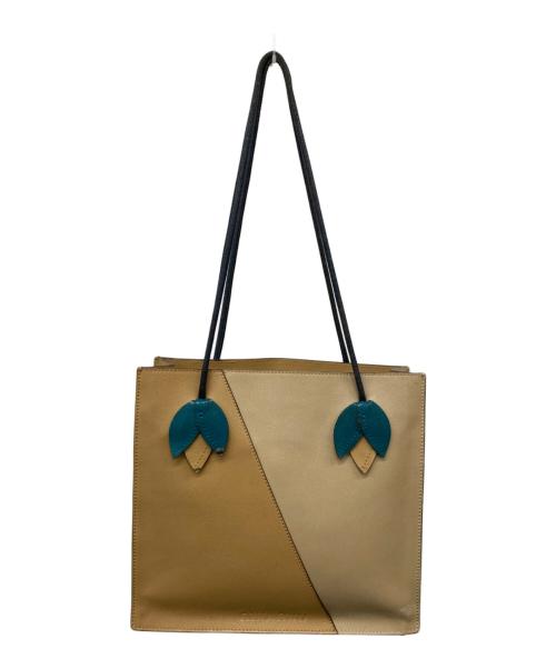 MIU MIU（ミュウミュウ）MIU MIU (ミュウミュウ) レザー切替トートバッグ ブラウン×ベージュの古着・服飾アイテム