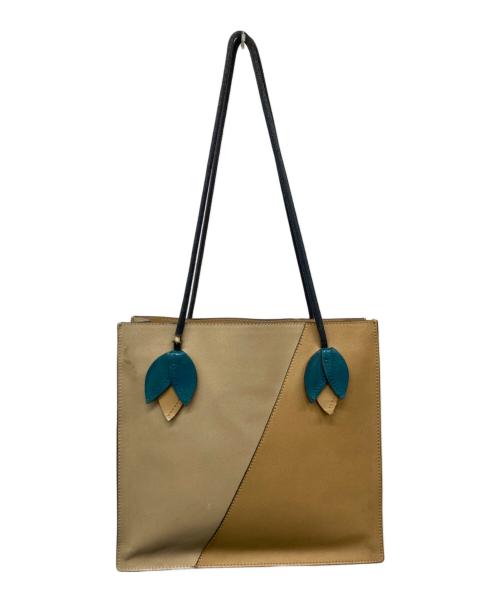 MIU MIU（ミュウミュウ）MIU MIU (ミュウミュウ) レザー切替トートバッグ ブラウン×ベージュの古着・服飾アイテム