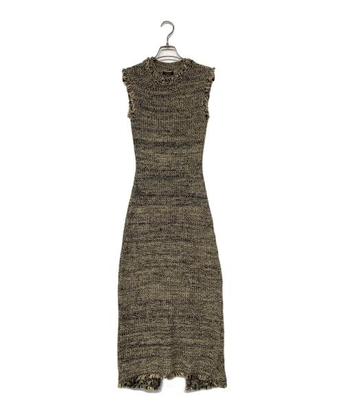 anuans（アニュアンス）anuans (アニュアンス) ブラッシュツイードニットワンピース ブラック×ベージュ サイズ:Sの古着・服飾アイテム