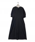 LANVIN en Bleuランバンオンブルー）の古着「スリットネックボリュームスリーブカットソーワンピース」｜ブラック