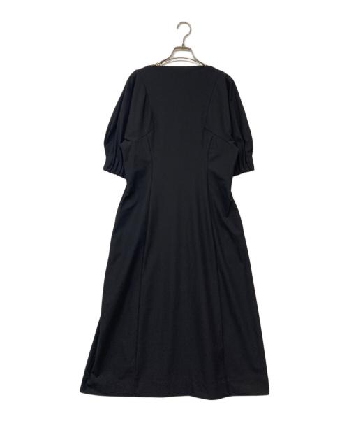 LANVIN en Bleu（ランバンオンブルー）LANVIN en Bleu (ランバンオンブルー) スリットネックボリュームスリーブカットソーワンピース ブラック サイズ:38の古着・服飾アイテム