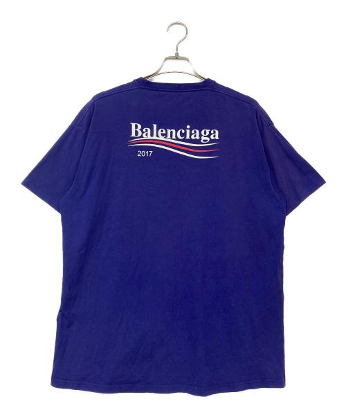 BALENCIAGA（バレンシアガ）BALENCIAGA (バレンシアガ) キャンペーンロゴプリントtシャツ ネイビー サイズ:Mの古着・服飾アイテム