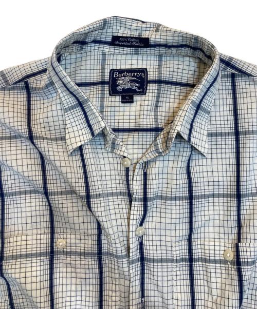 Burberry's（バーバリーズ）Burberry's (バーバリーズ) 半袖チェックシャツ ネイビー×アイボリー サイズ:XLの古着・服飾アイテム