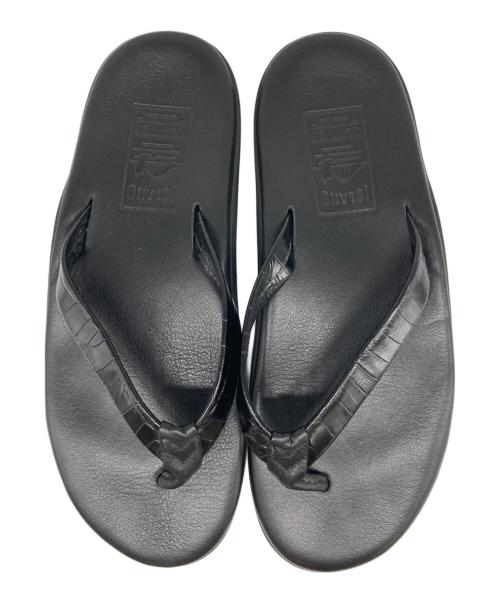 ISLAND SLIPPER（アイランドスリッパ）ISLAND SLIPPER (アイランドスリッパ) クロコ ナローストラップサンダル ブラック サイズ:9の古着・服飾アイテム