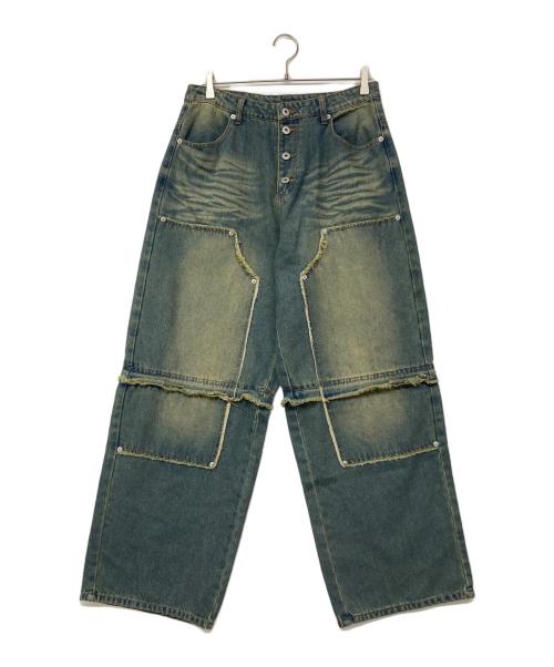 WISH FOREVER（ウィッシュフォーエバー）WISH FOREVER (ウィッシュフォーエバー) 2WAY OVERDYED DOUBLE KNEE DENIM ブルー サイズ:Lの古着・服飾アイテム