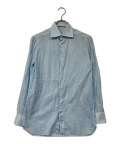 中古・古着通販】Finamore (フィナモレ) リネンチェックシャツ ブルー