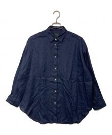 Spick and Span（スピック＆スパン）の古着「80リネンカシュクールビッグシャツ」｜ネイビー