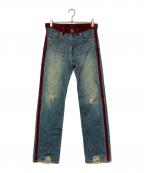 UNDERCOVERISMアンダーカバーイズム）の古着「ベロアダメージデニム」｜ボルドー×インディゴ