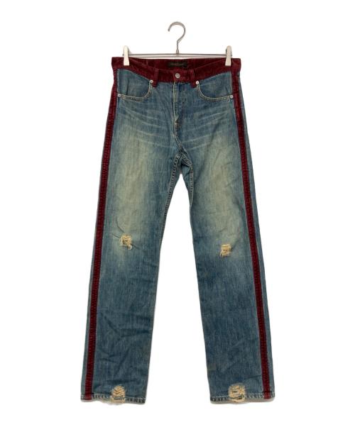 UNDERCOVERISM（アンダーカバーイズム）UNDERCOVERISM (アンダーカバーイズム) ベロアダメージデニム ボルドー×インディゴ サイズ:Ｍの古着・服飾アイテム