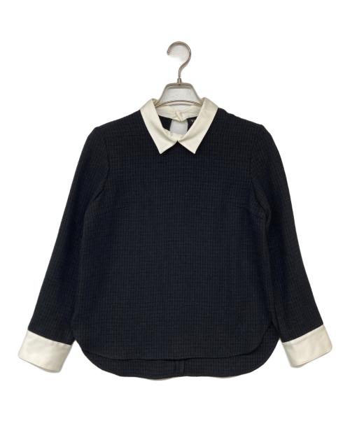 VERMEIL par iena（ヴェルメイユ パー イエナ）VERMEIL par iena (ヴェルメイユ パー イエナ) リングツイードバイカラーブラウス ブラック サイズ:記載なしの古着・服飾アイテム