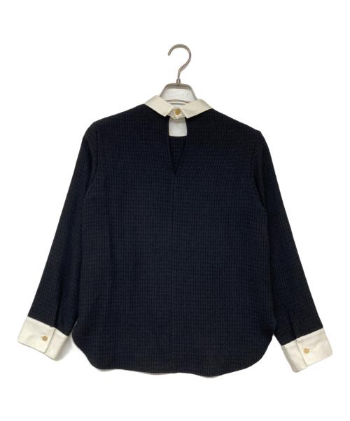 VERMEIL par iena（ヴェルメイユ パー イエナ）VERMEIL par iena (ヴェルメイユ パー イエナ) リングツイードバイカラーブラウス ブラック サイズ:記載なしの古着・服飾アイテム