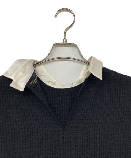 VERMEIL par iena（ヴェルメイユ パー イエナ）VERMEIL par iena (ヴェルメイユ パー イエナ) リングツイードバイカラーブラウス ブラック サイズ:記載なしの古着・服飾アイテム