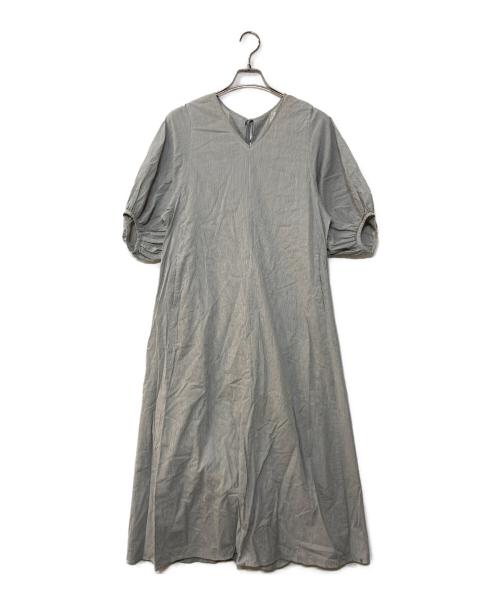 Phlannel（フランネル）Phlannel (フランネル) パフスリーブ ストライプワンピース グレーの古着・服飾アイテム